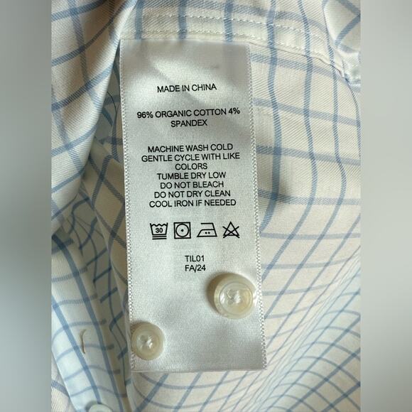 Quince Men’s Organic Cotton Stretch Twill Dress Shirt Light Blue Check Small - Picture 6 of 7